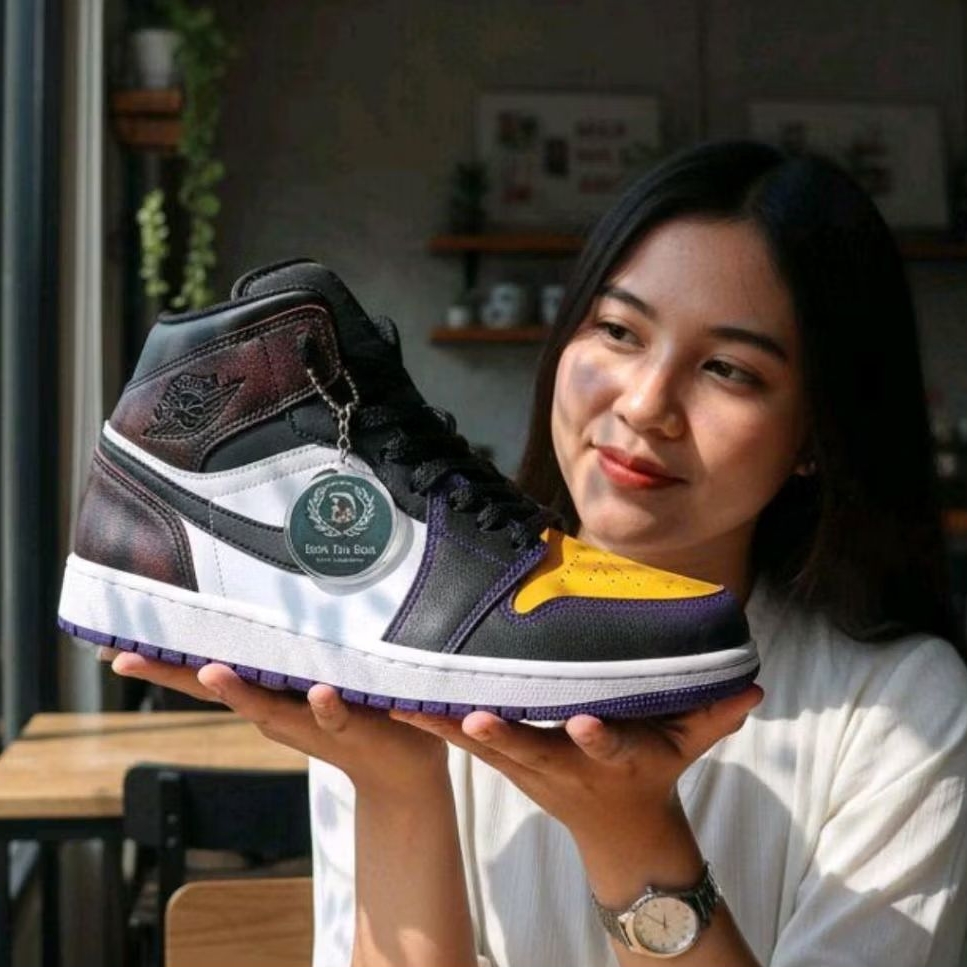 NIKE AIR JORDAN Black White Purple Yellow 1jt % Original " New "
