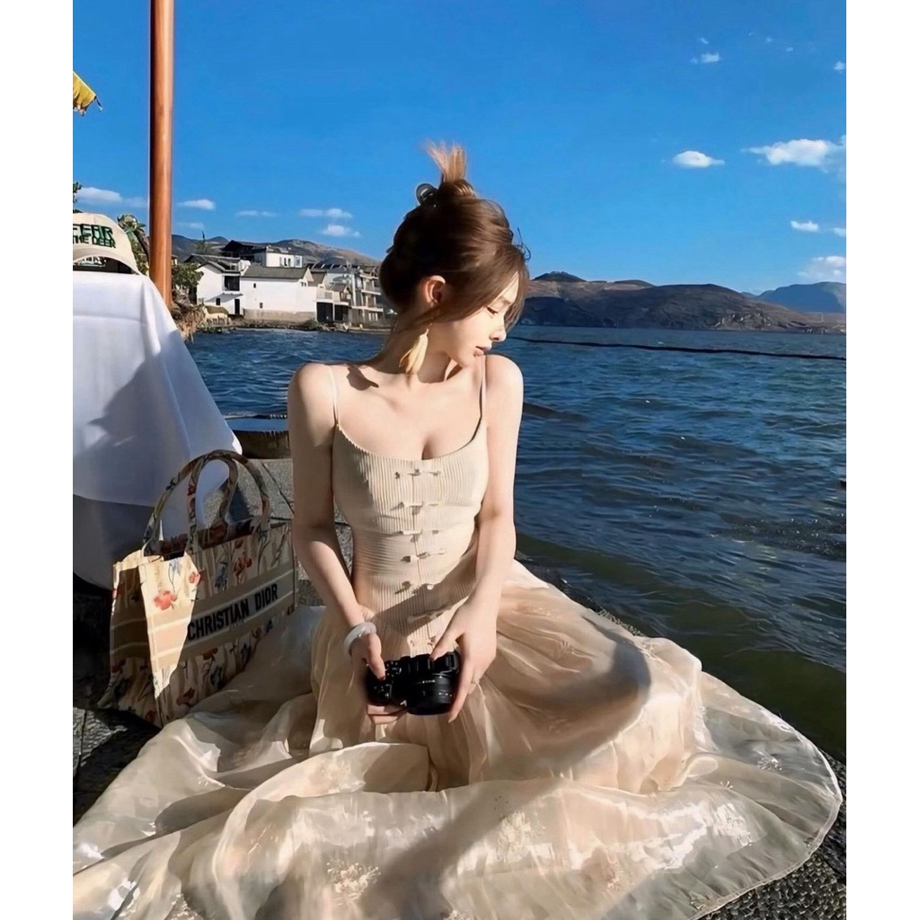 BUTTERFLY GAUN PANJANG WANITA ELEGAN - DRESS TANPA LENGAN SIMPLE