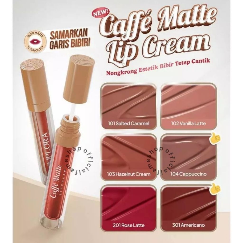 Implora Caffe Matte Lip Cream- Lipcream Tahan Lama Transferproof Pigmented Quick Set Rasa Aroma Kopi