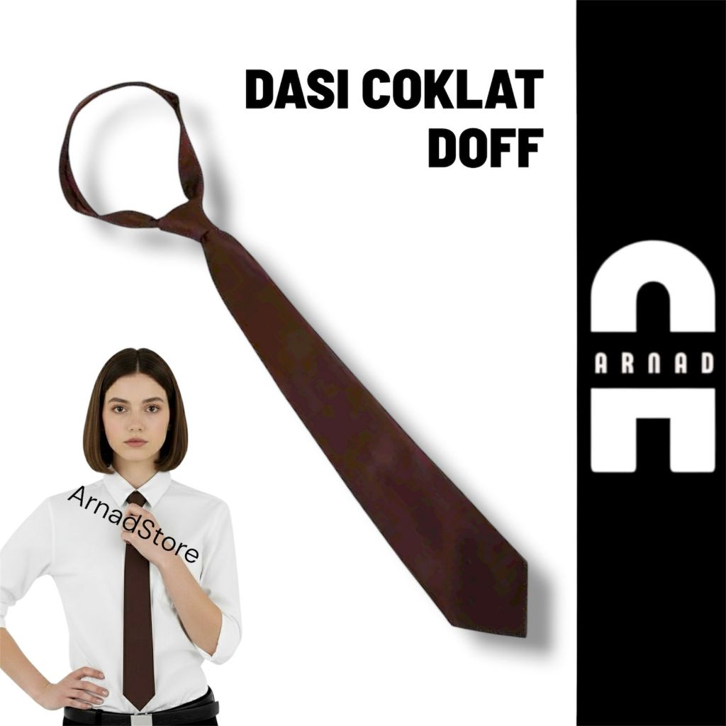 Dasi Panjang Coklat Tua Instan Pria Polos
