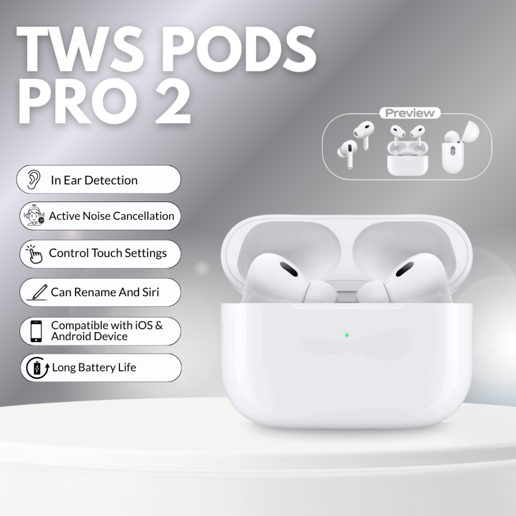 Maxis TWS Pods Pro2 Active Noice Cancellation Earphone Bluetooth Kompatibel iOS & Android Device