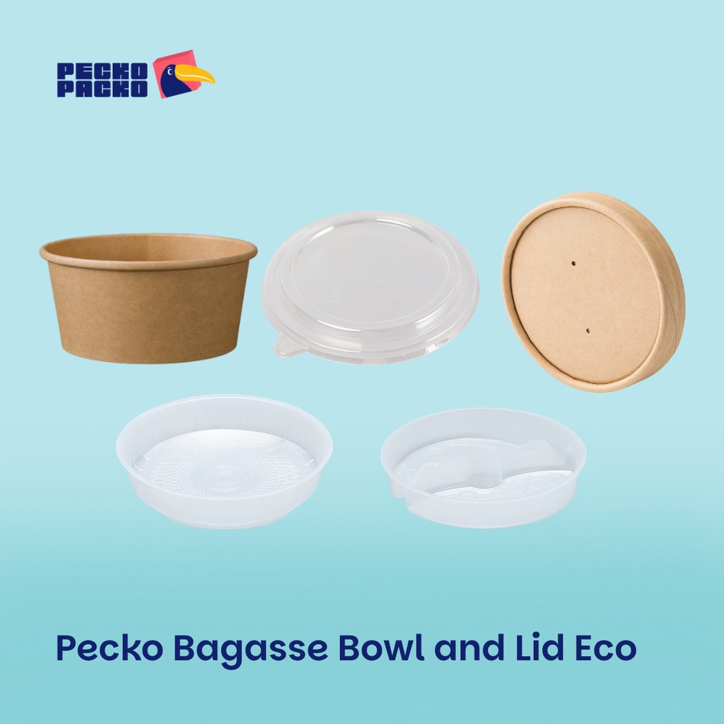 Mangkuk 700ml Bahan Bagasse Kertas Ampas Tebu Ramah Lingkungan Sekali Pakai Dengan Tutup - Packaging