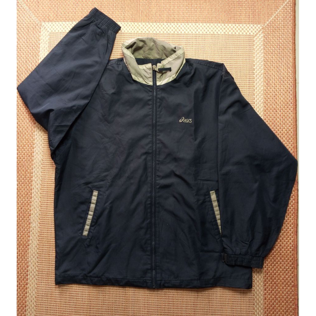 Jaket Asics windbreaker outdoor hitam variasi coklat unisex