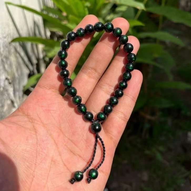 Gelang Akar Bahar Tali Arus Hijau Diameter 6 mm Benang Serut Original / Akar Bahar Asli