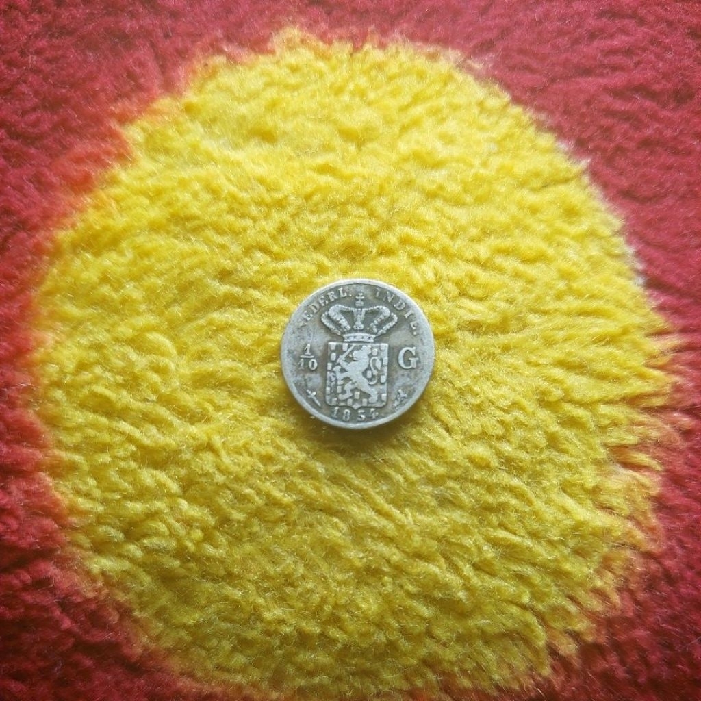 koin perak 1/10 gulden tahun cetak pertama kali 1854 asli.
