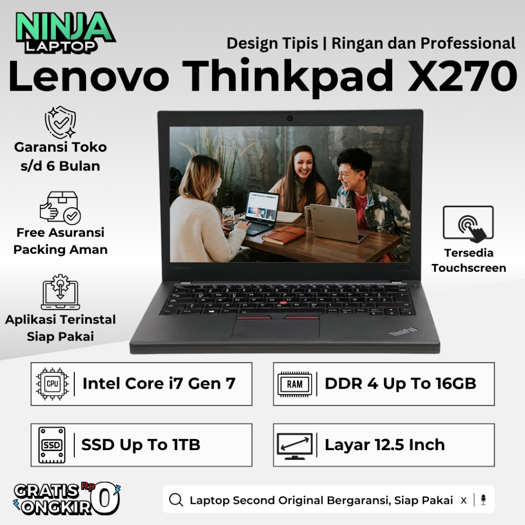 Lenovo Thinkpad X270 Core i7 / i5 Gen 7 8GB 512GB SSD Touchscreen Laptop Bekas Bergaransi Original