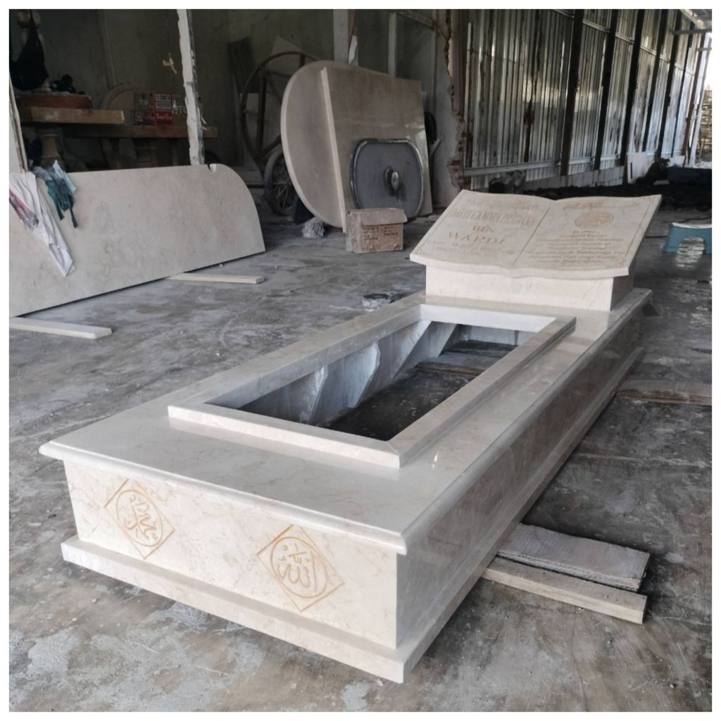 Kijing Makam Batu Marmer + Kaligrafi Ukir Allah Muhammad ( bisa custom )
