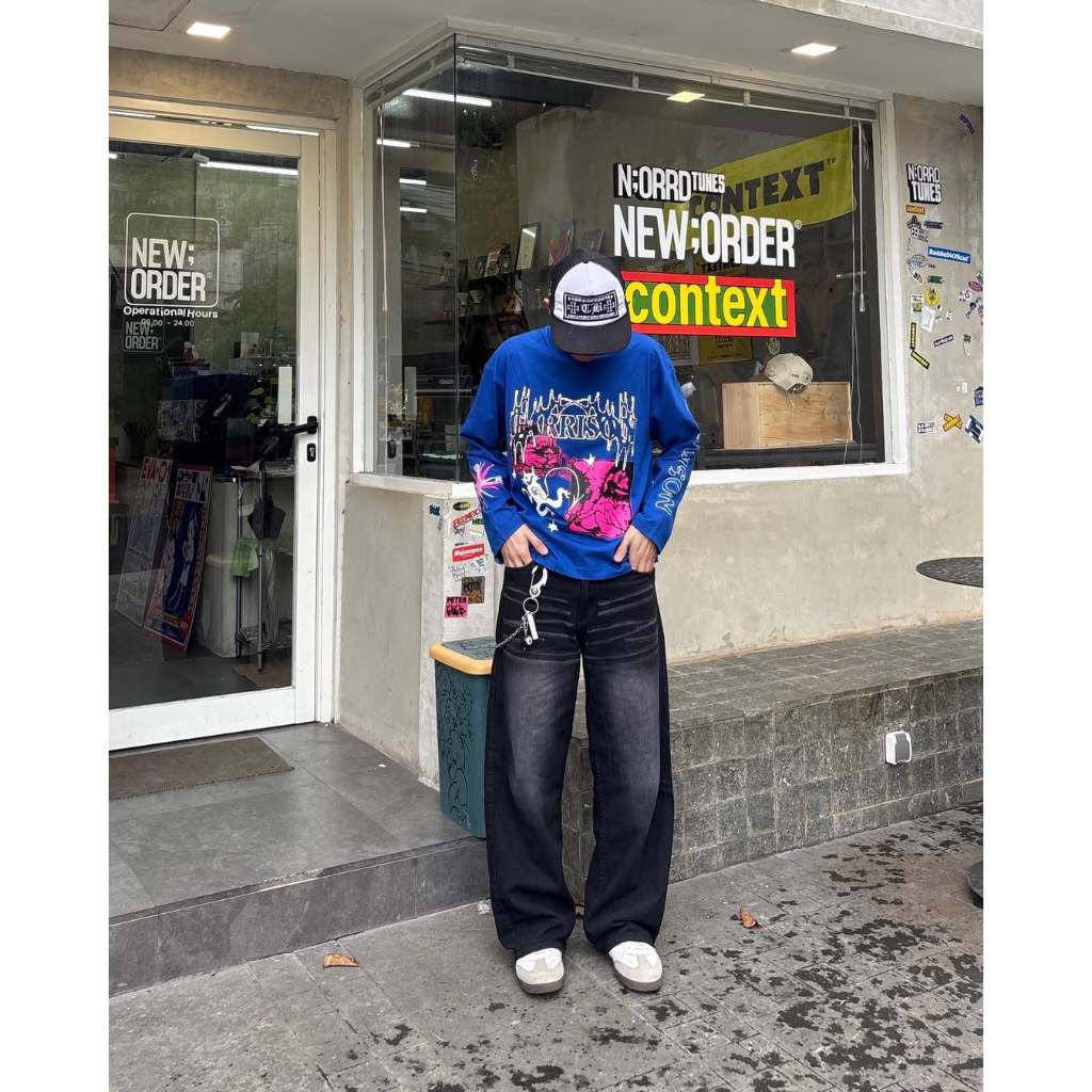 Celana Jeans Gombrong Pria Dark Wash Model Wide Pants Trendy