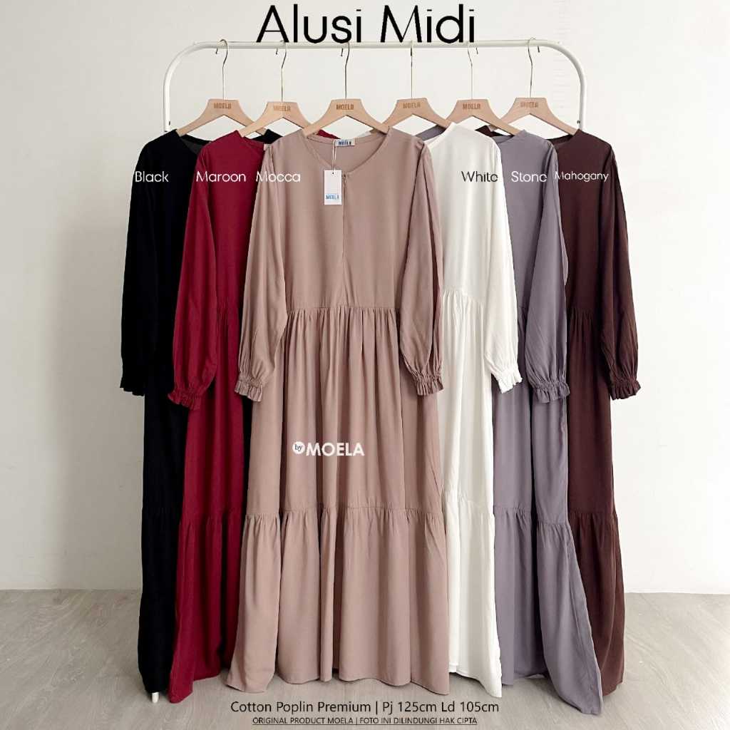ALUSI MIDI DRESS POLOS TWILL COTTON RAYON PREMIUM ZIPPER DEPAN BY MOELA