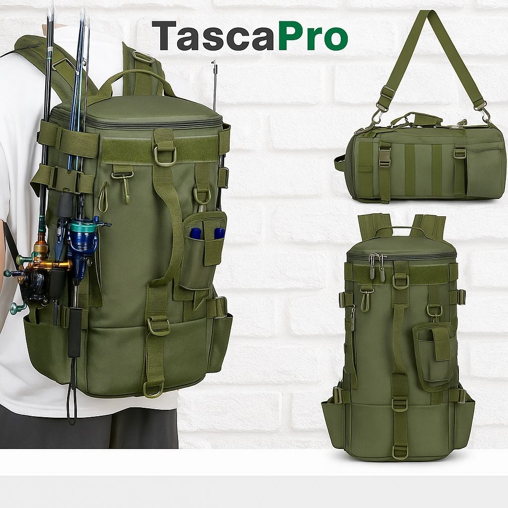 Tas Pancing Ransel Cordura Premium Model Bulat Tebal Slot Joran Kanan Kiri Tas Mancing Outdoor