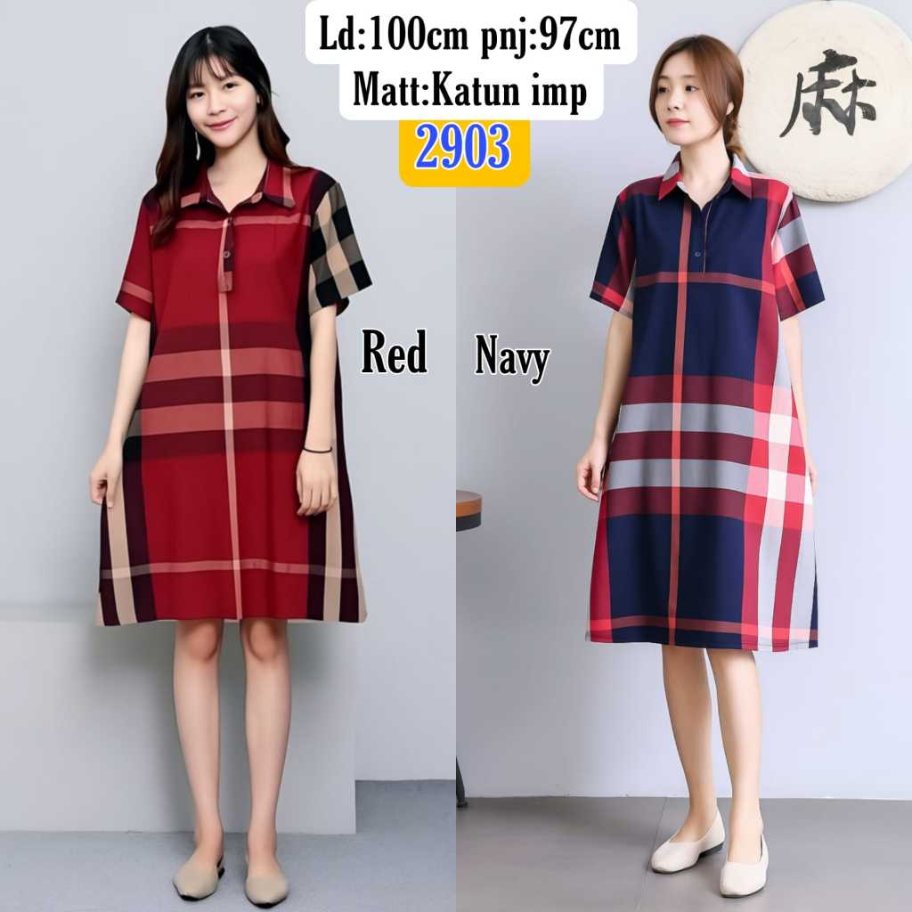 Dress Pendek Kotak 2903/Minidress Katun Korea Cewek Casual Ootd Kekinian Gaun Pesta Baju Remaja