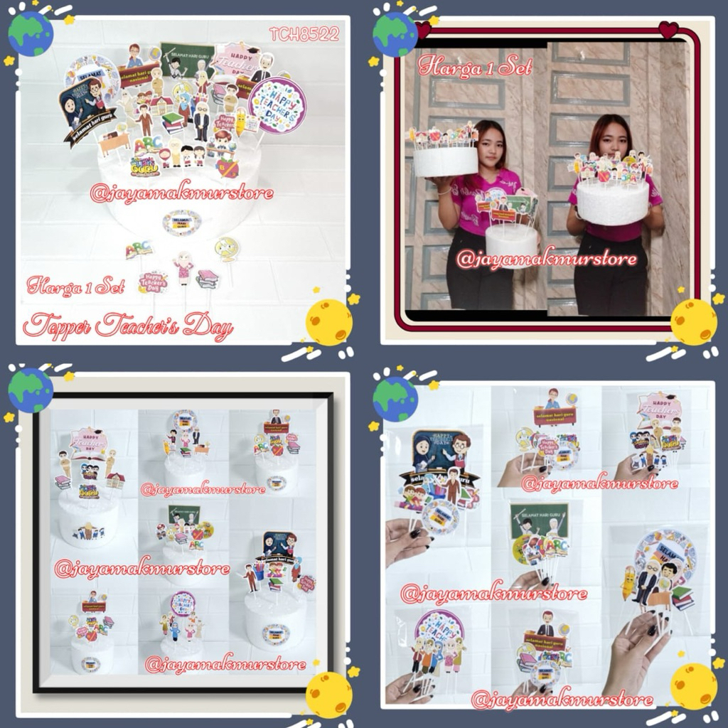(1SET) TOPPER KUE HARI GURU TEACHERS DAY / TOPPER DIRGAHAYU HARI GURU / TOPPER TUMPENG HARI GURU / T