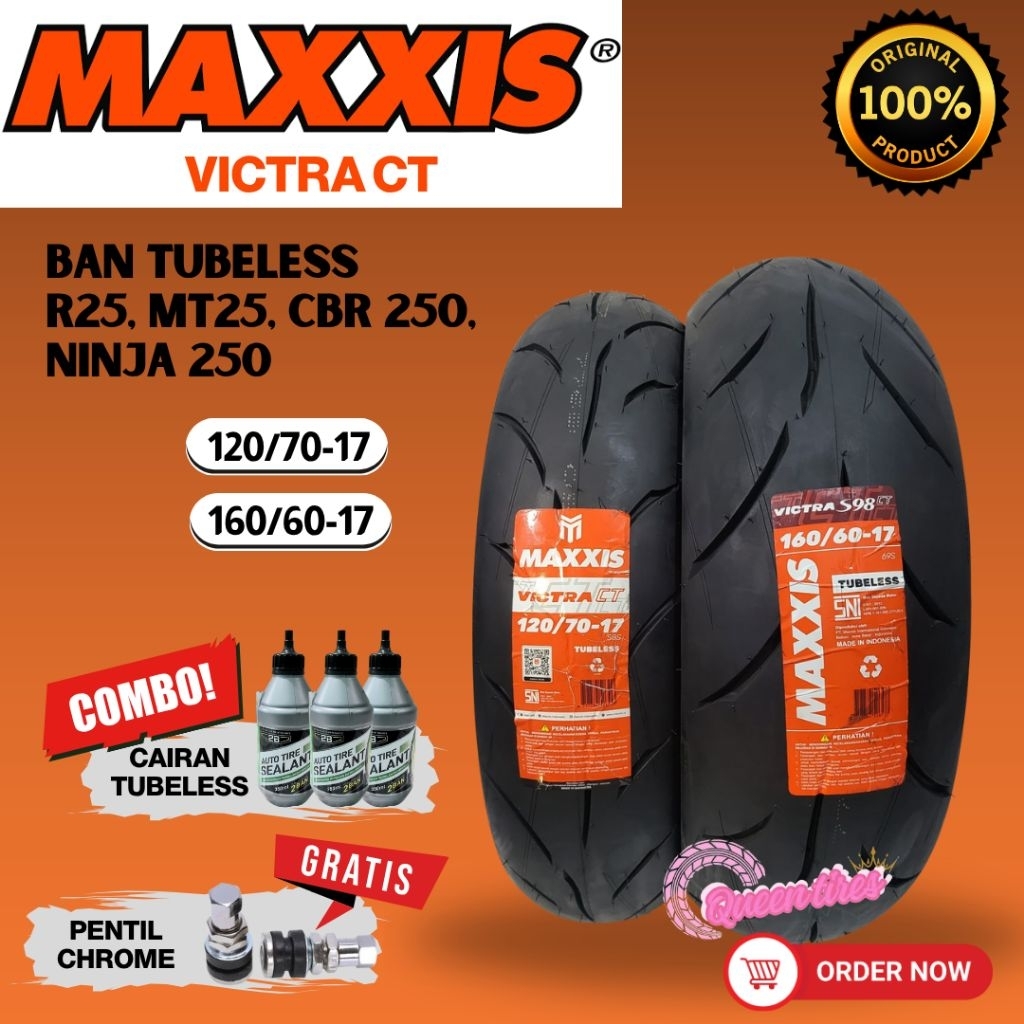 Maxxis Victra Ct 120/70-17 & 160/60-17 Paket Ban Tubeless Yamaha R25 Mt25 Motor Sport 250cc