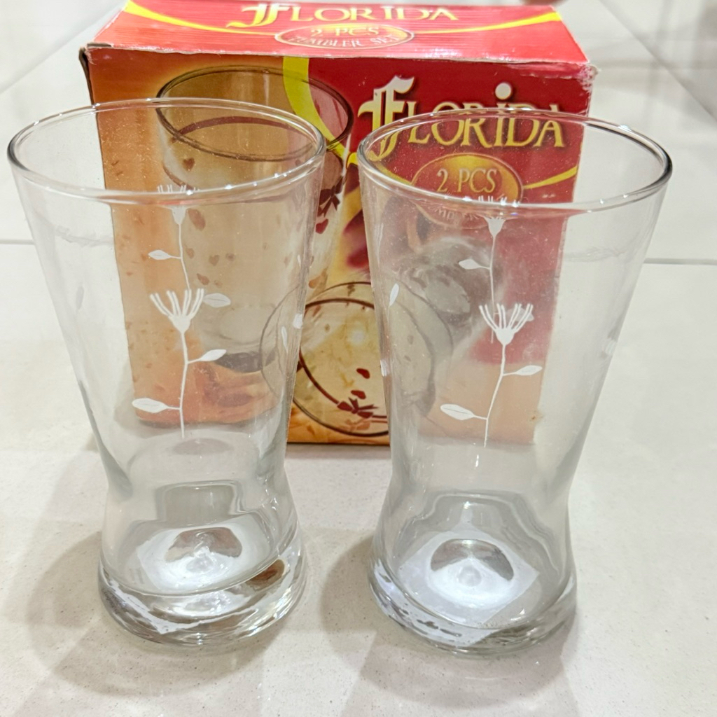 Satu Set Gelas Tinggi Kaca High Quality Florida isi 2