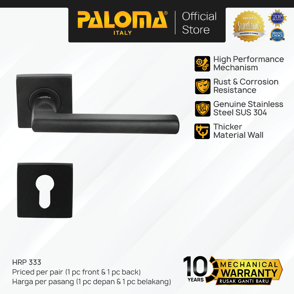PALOMA HRP 333 Gagang Pintu Door Handle Pintu Roses Lever Engkol Pisah Misah Superalum Lite Matte Bl