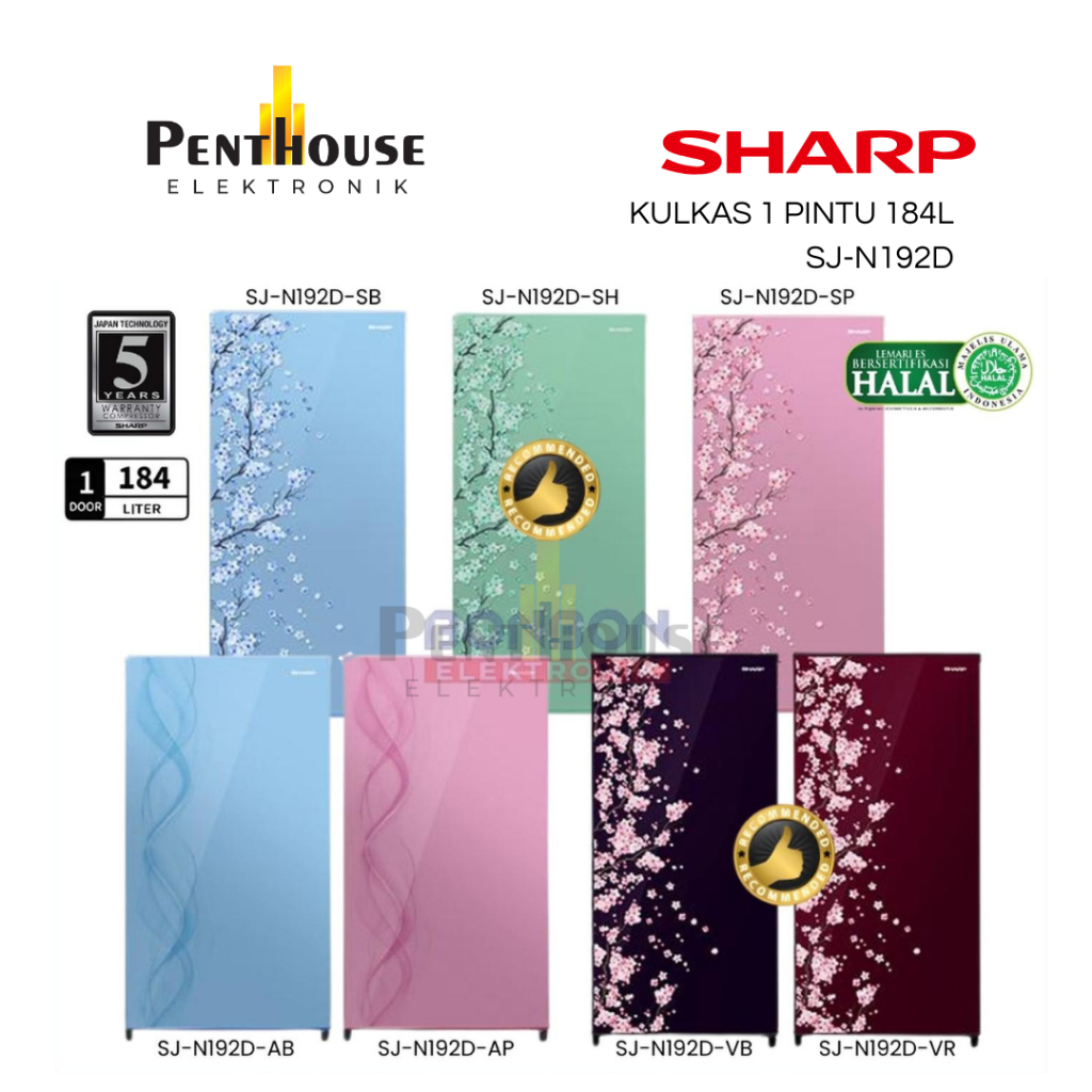 SHARP Kulkas 1 Pintu 184L SJ-N192D-AB/AP/VB/VR/SB/SH/SP - SJ-N192D-AB/AP / Kirei III Sakura Series S