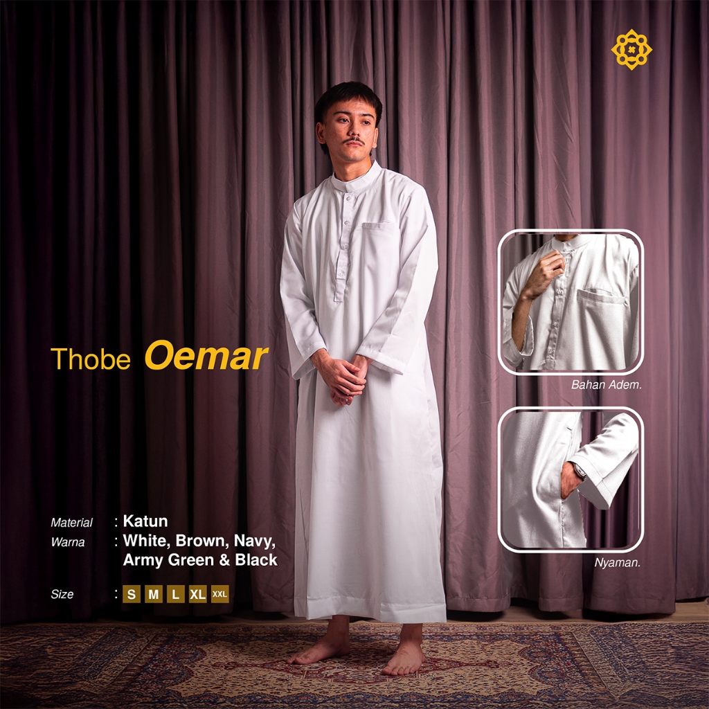 ElRaqi - Thobe Oemar White | Baju Koko Pria Lengan Panjang Premium | Gamis Pria Modern White