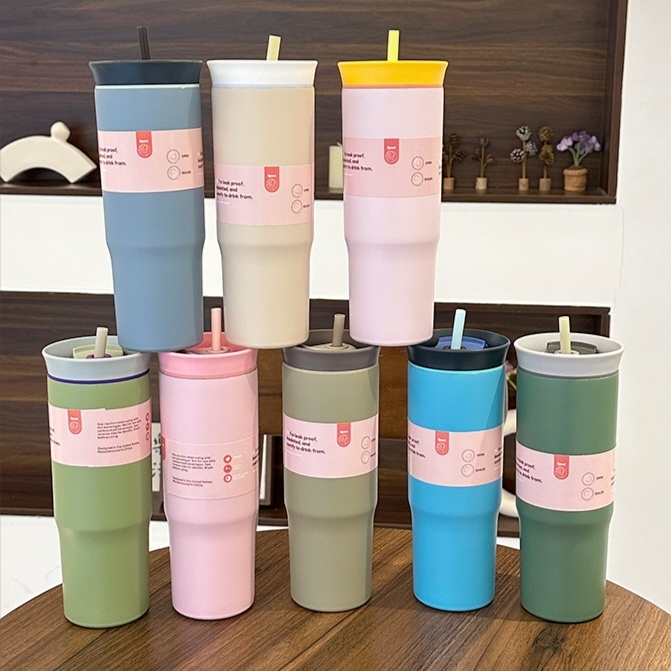 XCRJ-321 Botol minum Termos kopi kekinian 710ml Car Coffee Cup Handle Unik Lucu