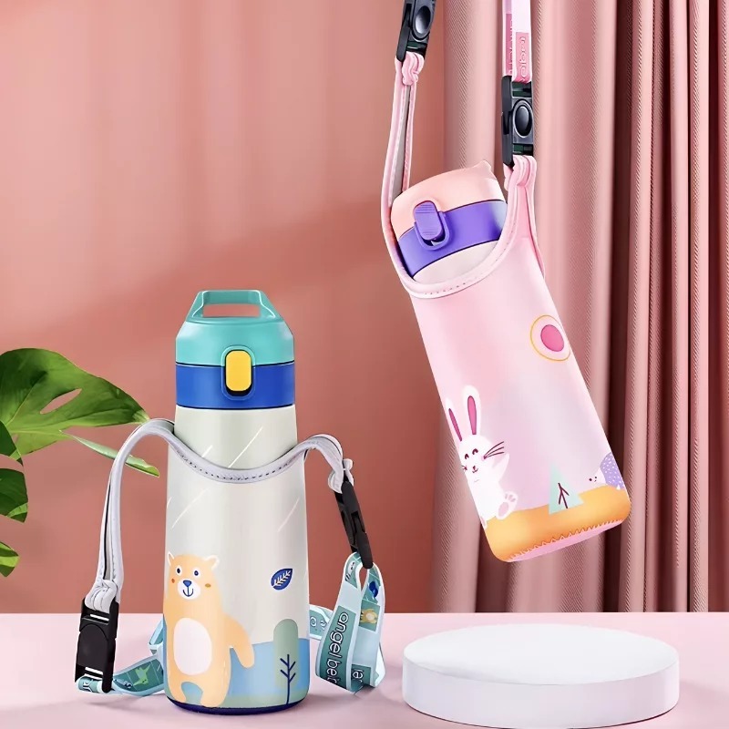 Tas Botol Minum Tali Panjang Tas untuk Termos Botol Minum Lucu Kartun Botol Minum Anak / Tas botol t