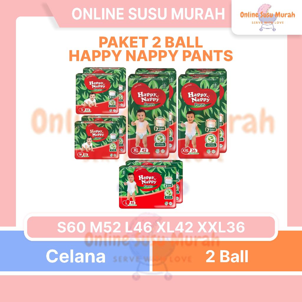HAPPY NAPPY SMART PANTS PAKET 2 BALL S60 M52 L46 XL42 XXL36 POPOK CELANA S60 M52 L46 XL42 XXL36 PPKS