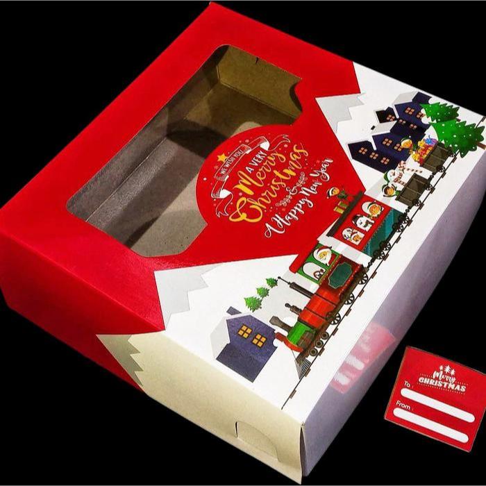 Box Cake Motif Natal KERETA API – Ukuran 22 x 22 x 8 cm