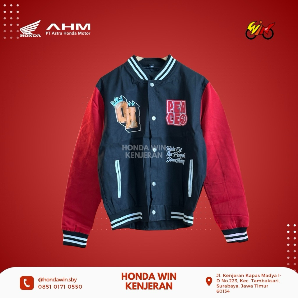 Jaket Sepeda Motor Varsity Beat Honda ASLI One Heart merah hitam