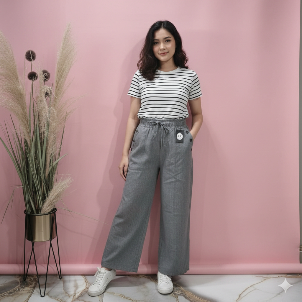 Celana Kulot Serut Variasi Kancing Saku Semiwol Dewasa