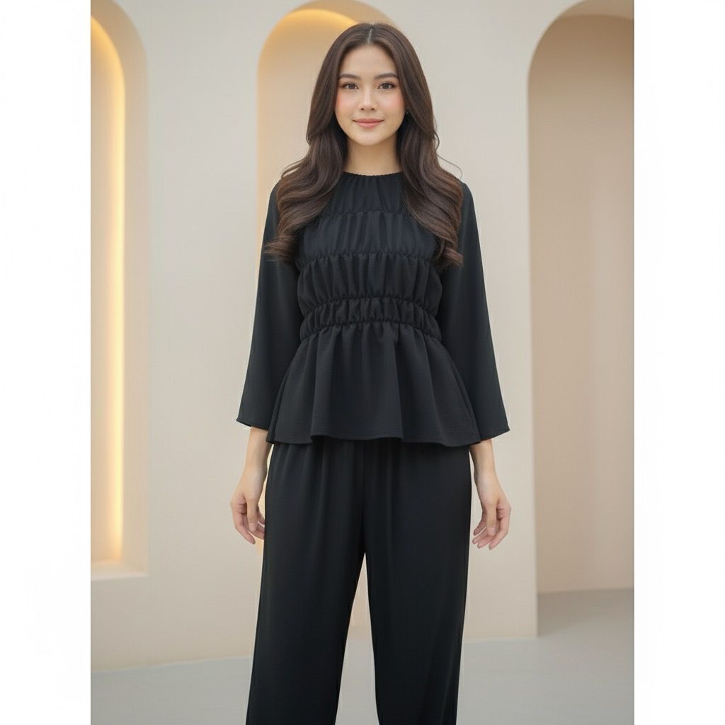 BASMA TERBARU SET SMOKE CRINKLE AIRFLOW LD 110 // ONE SET POLOS // SETELAN SMOKE WANITA // SET WANIT