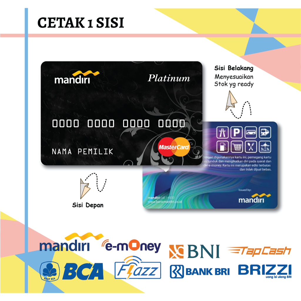 EMONEY ETOLL DEBIT CARD PLATINUM MASTER CARD MANDIRI FLAZZ BCA BNI TAPCASH BRIZZI BRI - 1 SISI