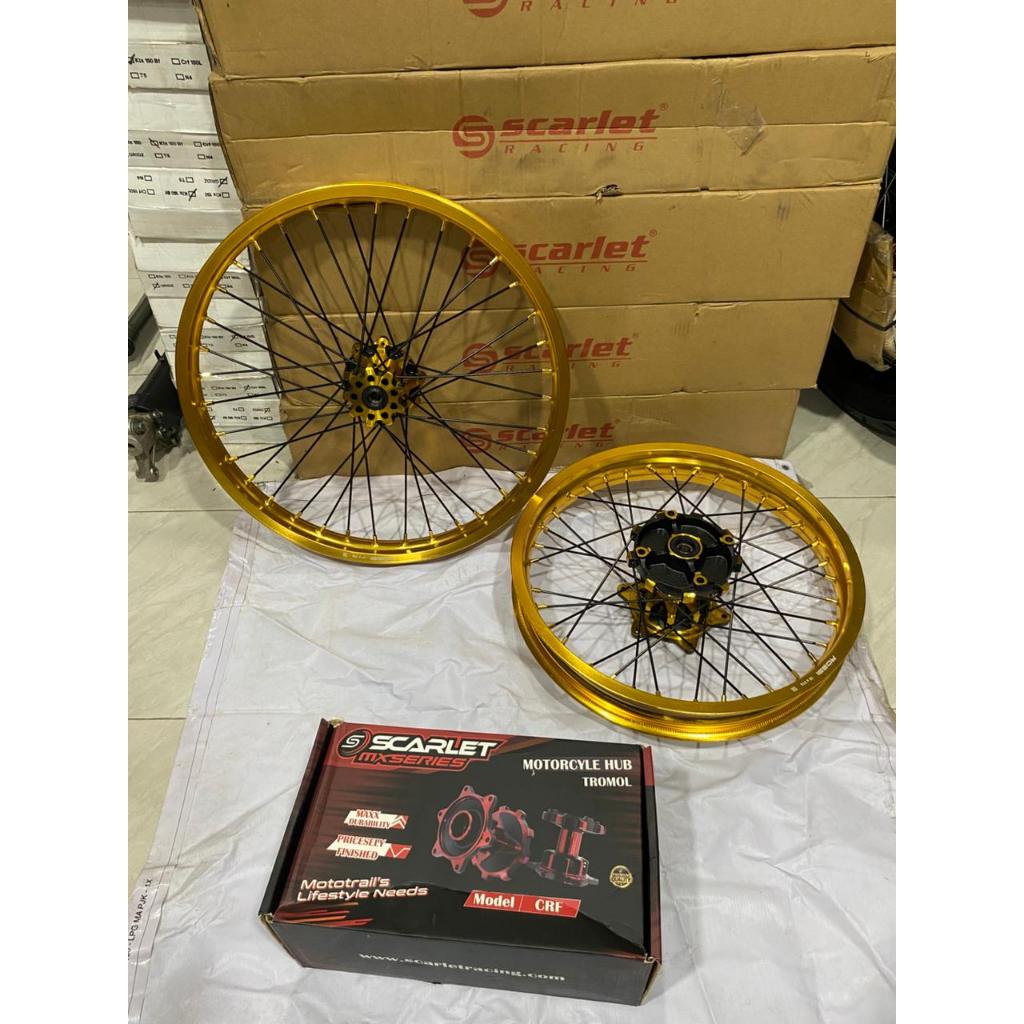 Paket Roda Set Trabas CRF Ring 18/21 Velg Scarlet dan Tromol Scarlet Tanpa Ban