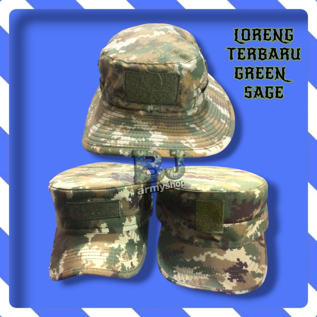 Topi Pdl Loreng Baru Green Sage / Topi Rimba Kawat Loreng Terbaru Sage Green