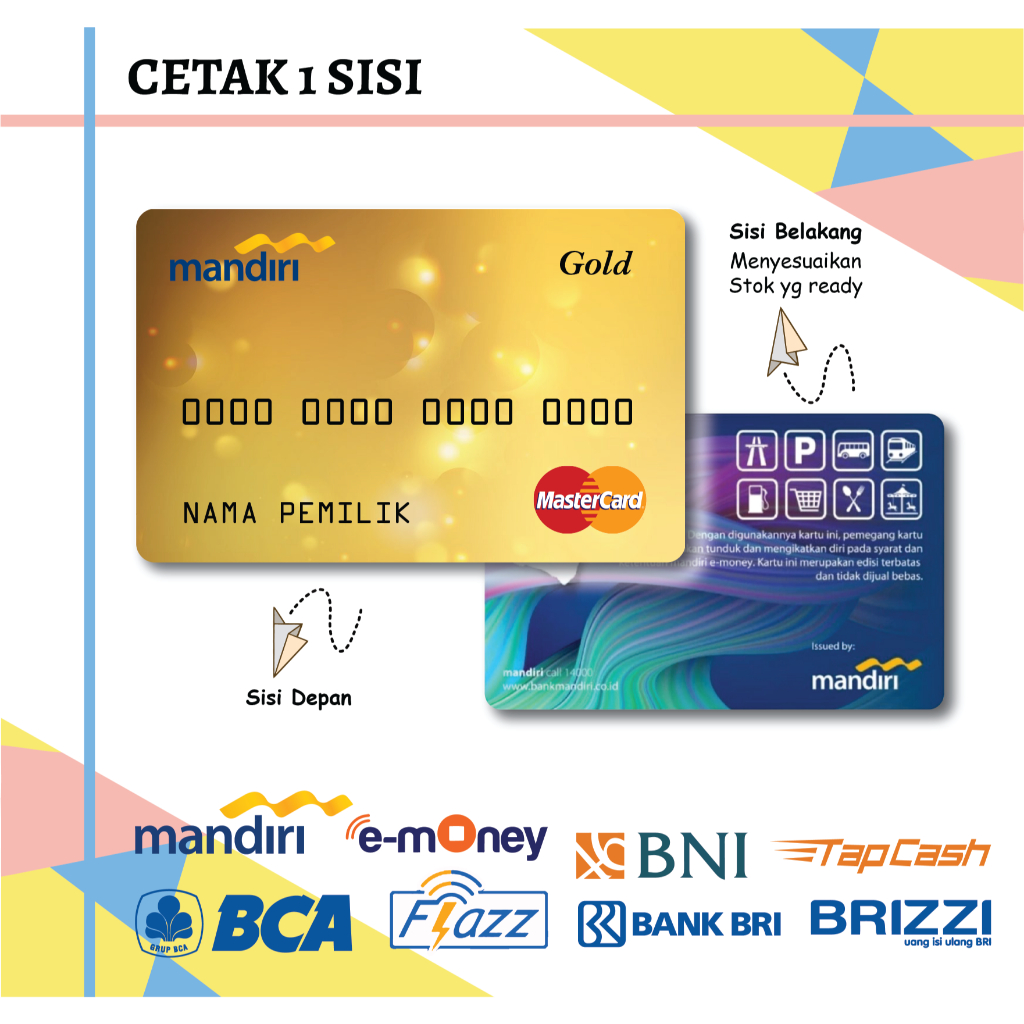 KARTU EMONEY ETOLL DEBIT GOLD MASTER CARD E MONEY MANDIRI FLAZZ BCA BNI TAPCASH BRIZZI BRI - 1 SISI
