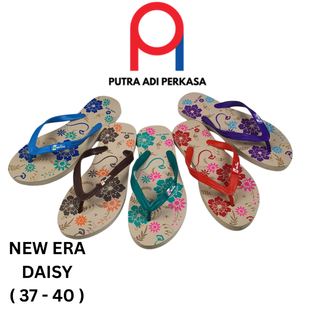 New Era Sandal Jepit Wanita Motif Bunga - New Era DAISY Sandal Cewek Karet Anggun Floral