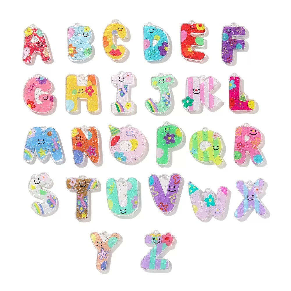 1PCS /26 huruf- A-Z Charm akrilik huruf alphabet Bandul Gantungan kunci Tas Liontin Gantungan Huruf