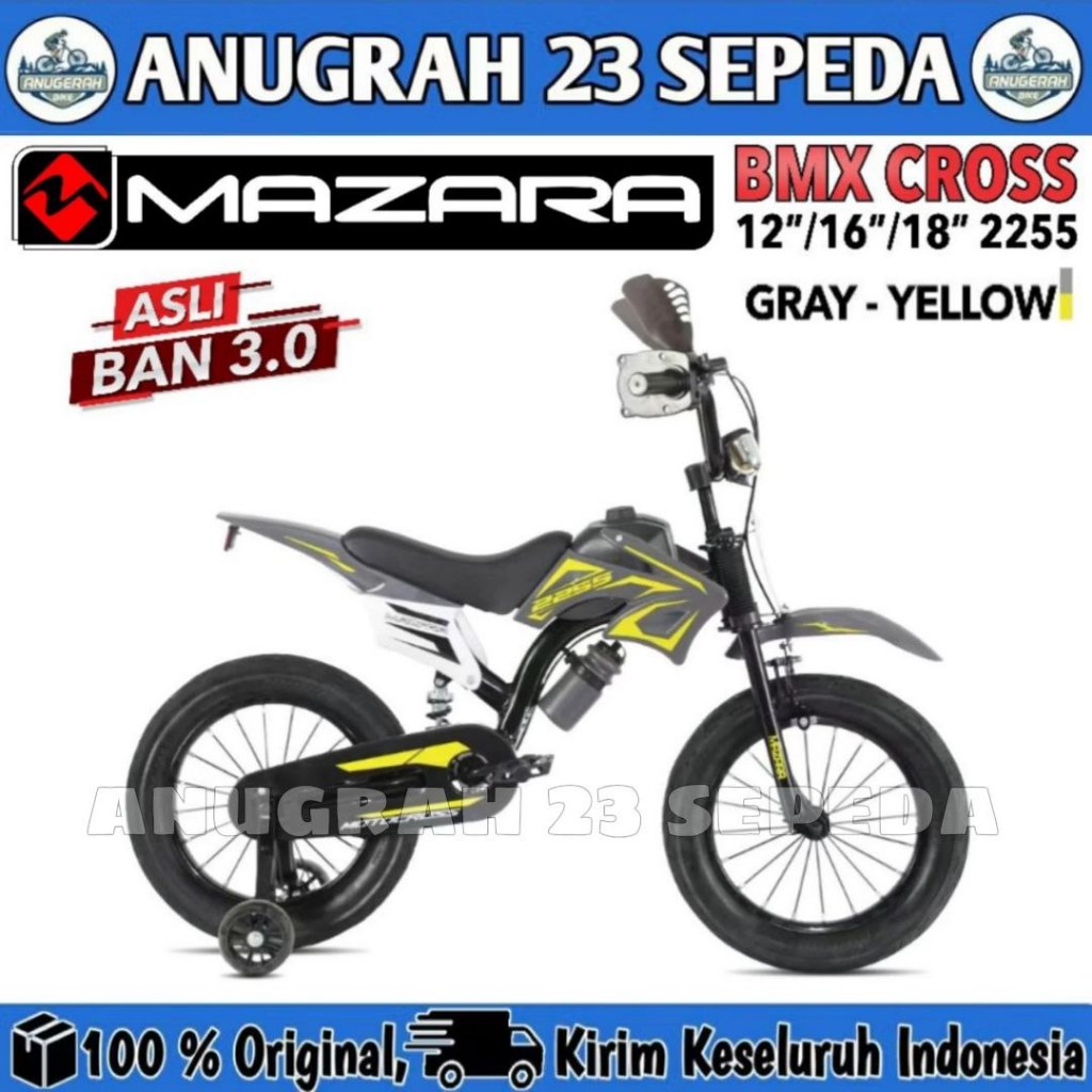 Sepeda Anak Laki BMX MAZARA 2255 (Shock Breaker) Ukuran 12, 16, & 18 Inch Motor Cross Trail Ban Jumb