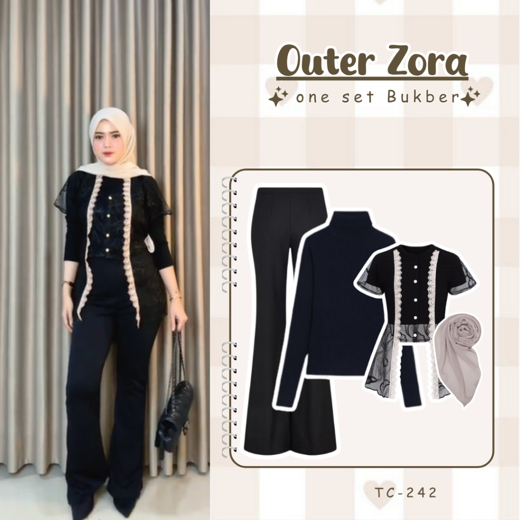 Outfit Kondangan Remaja Kekinian ( Celana Cutbray + Manset + Brukat + Hijab ) Set TC-242
