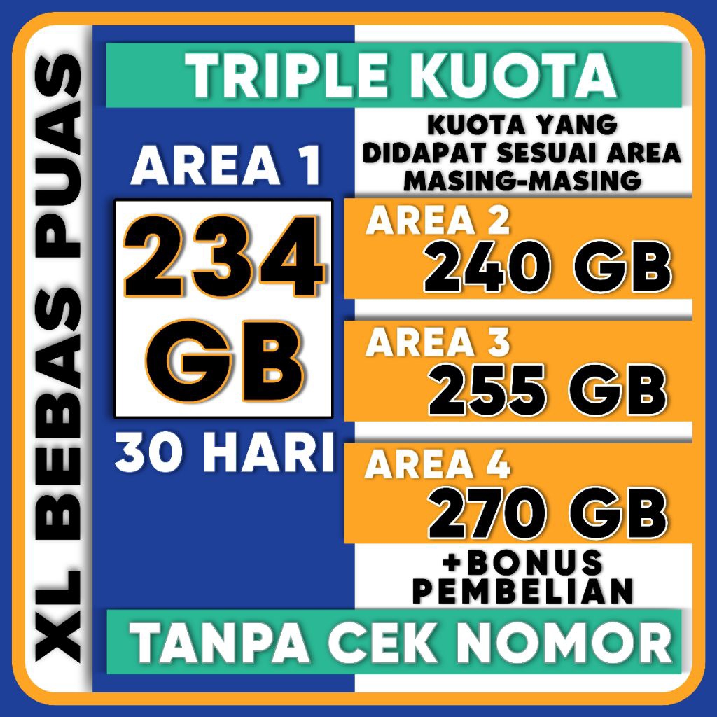 (SUPER PROMO) KUOTA XL BEBAS PUAS 270GB 30 HARI TERMURAH