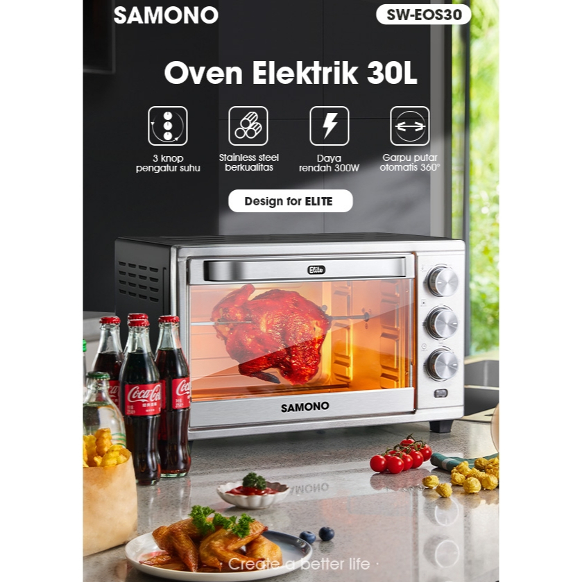 Samono SW-EOS30 Oven Listrik Low Watt 30 Liter Stainless Silver Pemanggang Ayam - Oven Listrik