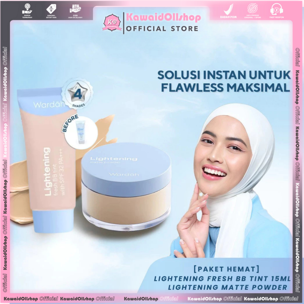 WARDAH [ 2in1] Lightening Fresh BB Tint 15ml + Lightening Matte Powder 20g - Bedak Tabur dengan Smoo