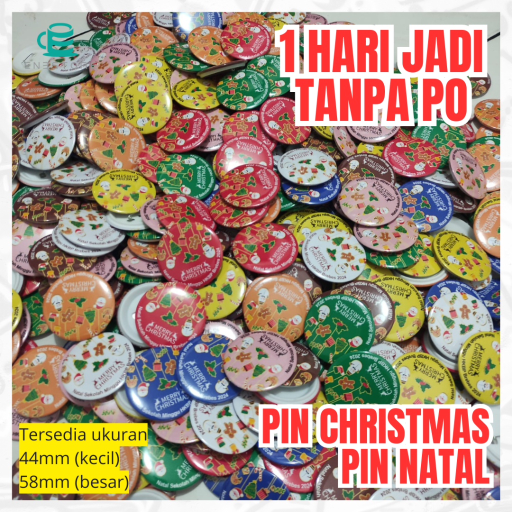 44mm TANPA PO pin peniti pin bros custom merry christmas natal tahun baru