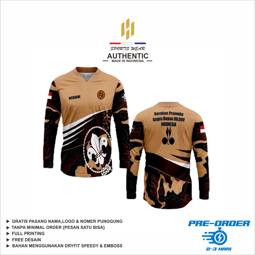 Kaos Pramuka Fullprinting 3D Custom Nama Logo