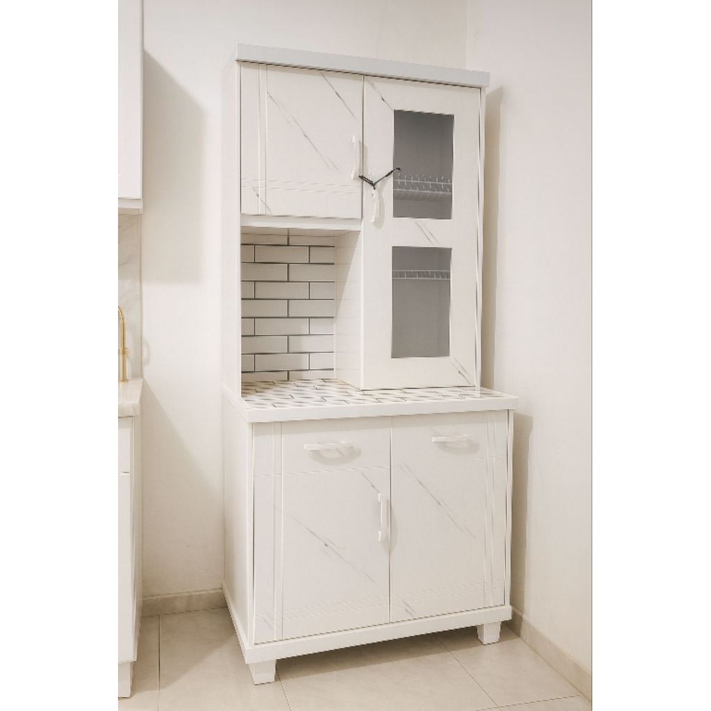 lemari dapur 2 pintu lemari sayur full putih premium cat granit