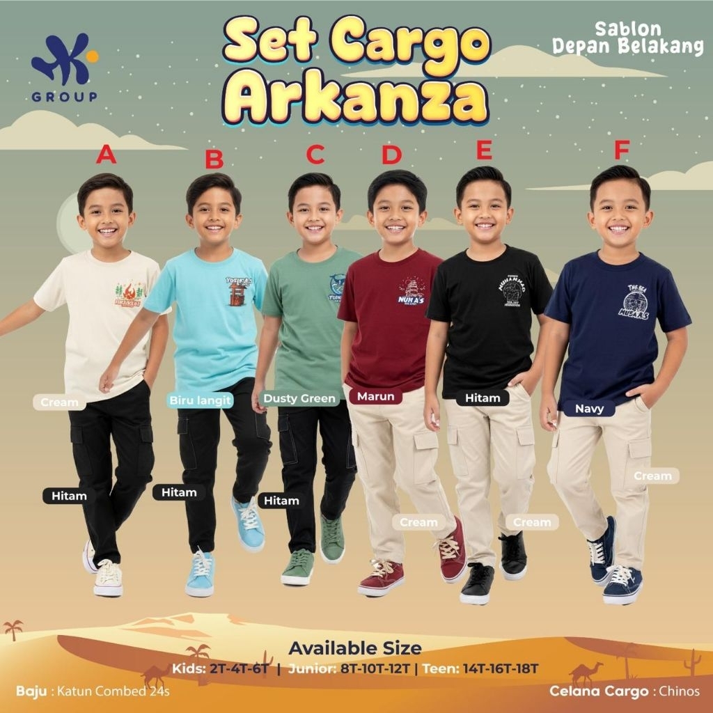 Po‼️ Hk Group Setelan Kaos Ayah Anak Dewasa Cowok Daily Casual Set Cargo Arkanza 2-18th Premium /Ter