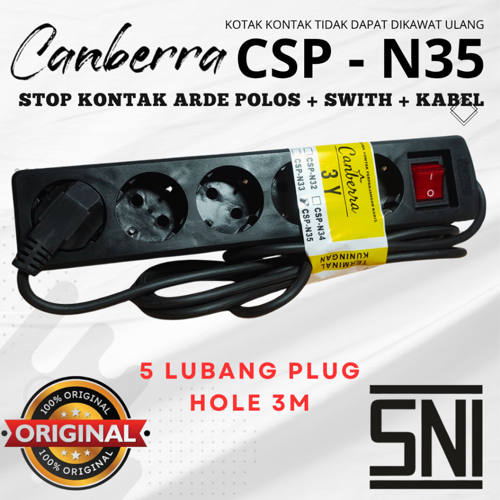 MYVO/CANBERRA Stop Kontak 5 Lubang 3 Meter MSP-N35 Putih
