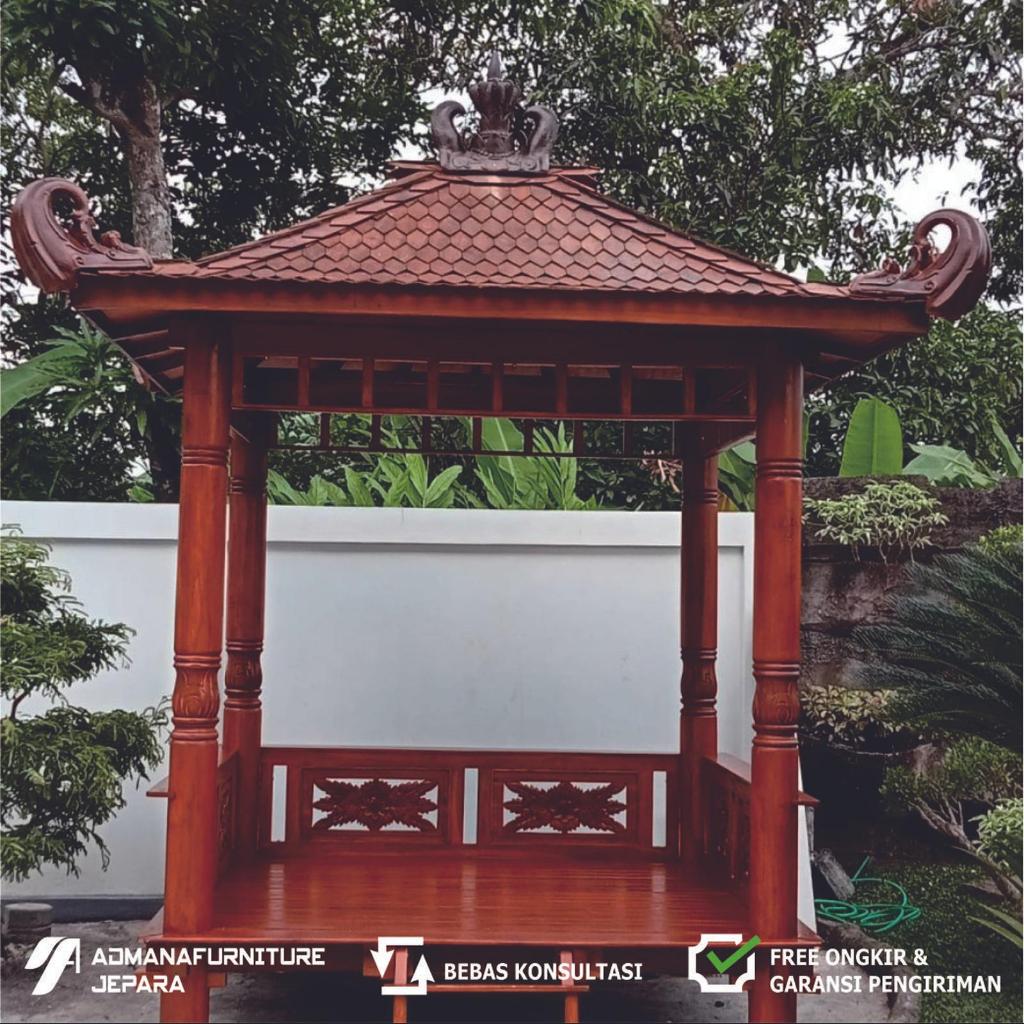 Gazebo Minimalis Atap Joglo | Gazebo Kayu Jati Sandaran Ukiran