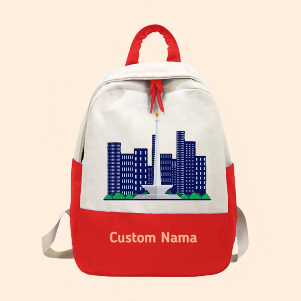 Tas anak sekolah ransel Tugu Monas Jakarta free cetak nama