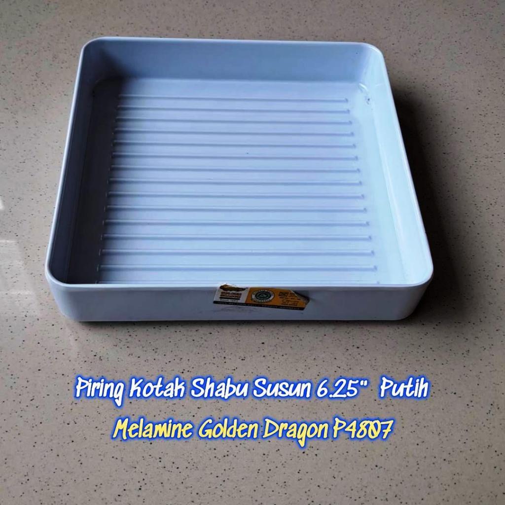 Piring Kotak Shabu Susun 6.25" Putih Melamine - Golden Dragon P4807