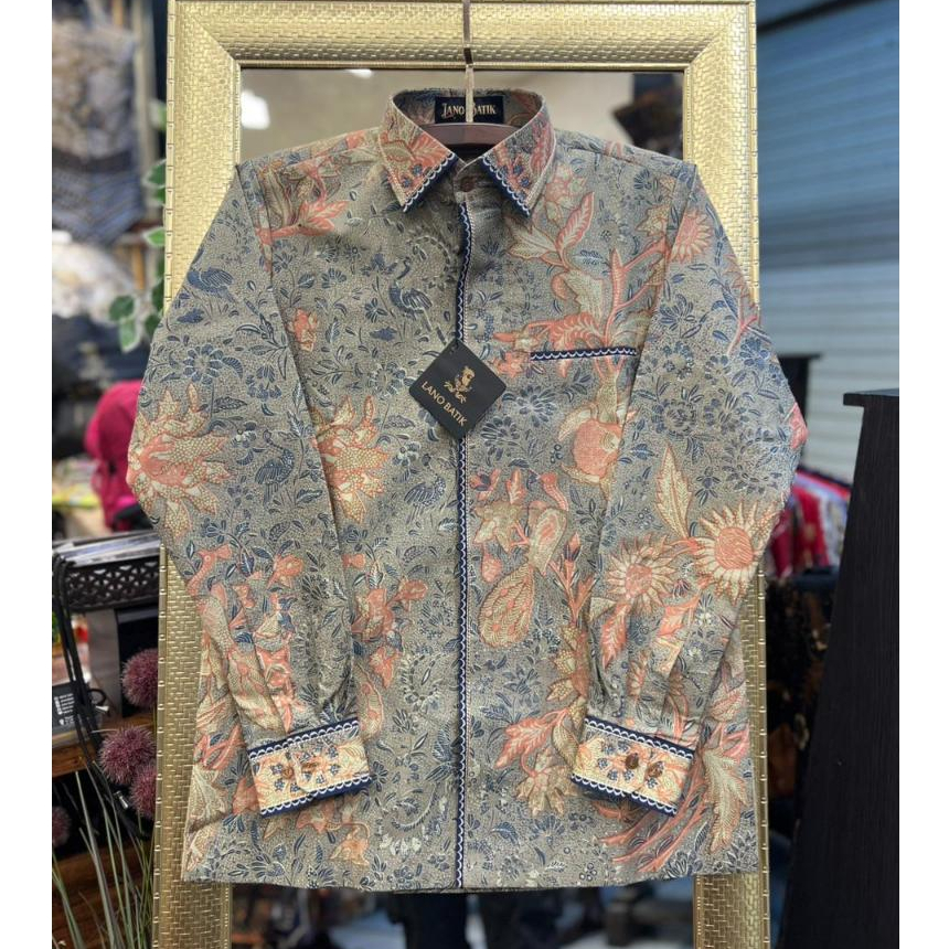 Lano Batik Semi Jas - Kemeja Batik Smock Semi Jas - Bunga Matahari - Baju Batik Pria - Kemeja Batik 