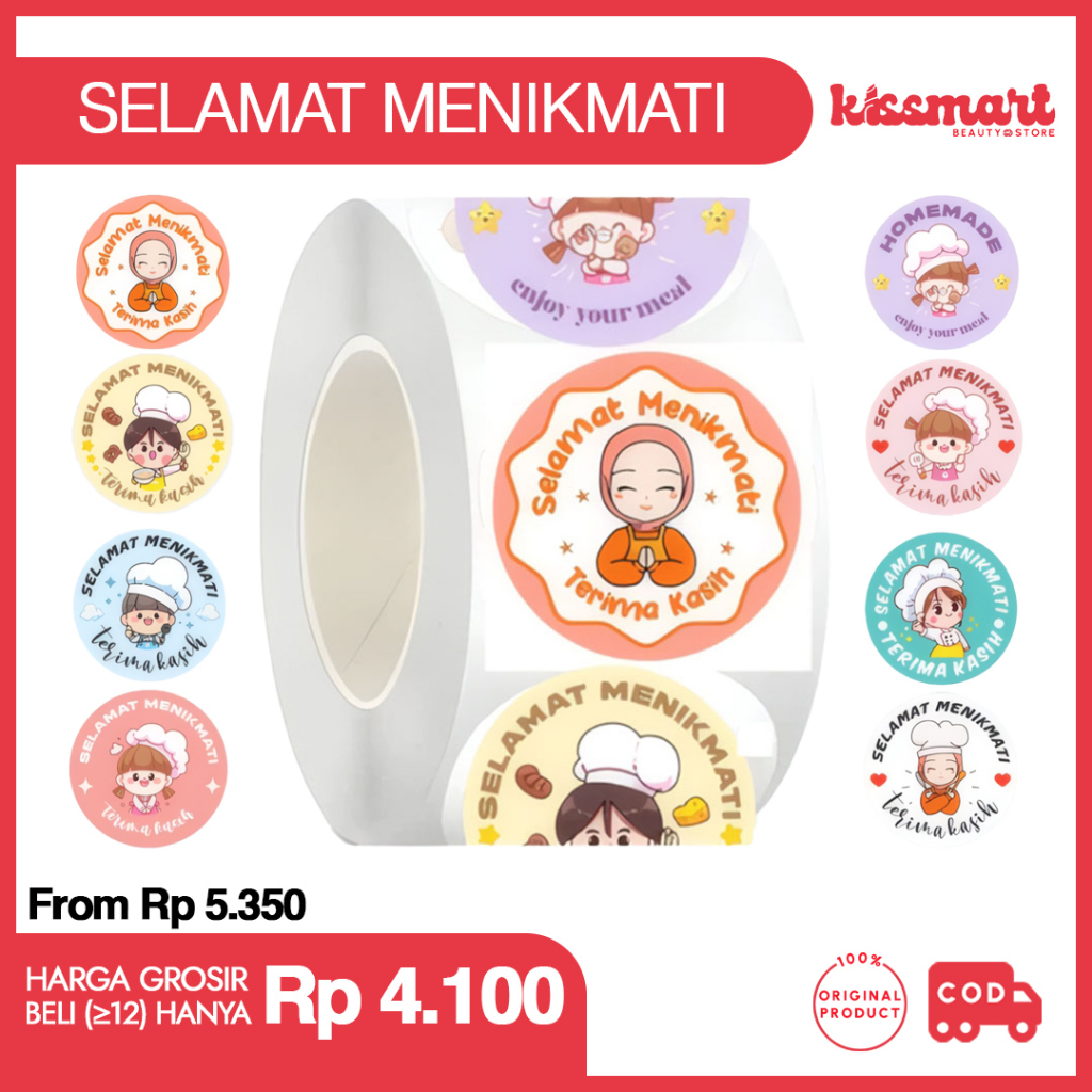 KM 500 Pcs Sticker Roll 2,5cm Selamat Menikmati Stiker Makanan Kue Thank You Terima Kasih ST001