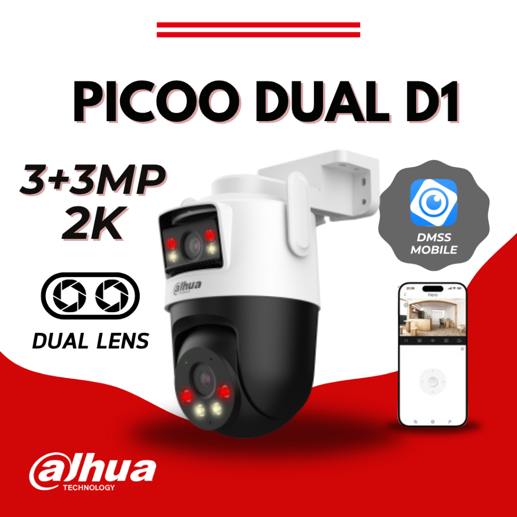 DAHUA PICOO DUAL D1 3+3MP 2K DUAL LENS OUTDOOR WIFI 6 IPCAM DH-P3D-3F-PV - GARANSI RESMI DAHUA